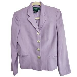 Lauren Ralph Lauren Blazer Women 10P Silk Lavender Blazer 4-BUtton Notch Lapel